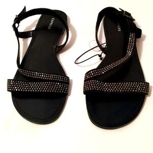 Express‎ Women's Black Suede/Rhinestone sandals size 10